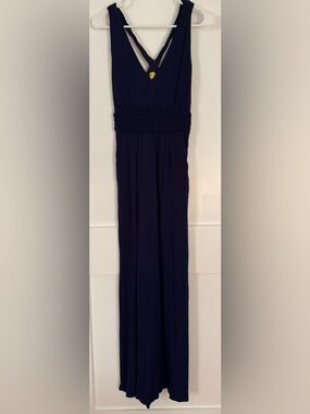 Maeve Anthropologie YUMA Navy V-Neck Dress with Braided Waist Detail
